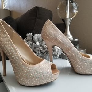 JLo Satin w/rhinestone Champagne Pumps